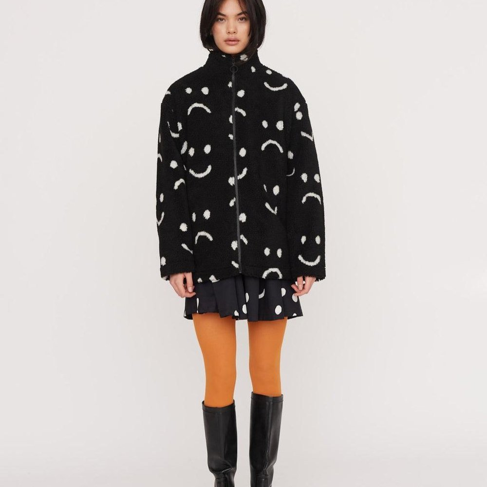 NWOT Lazy Oaf Happy Sad Zip Through Fleece size S